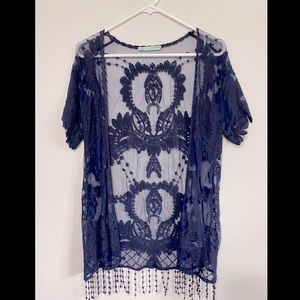 Navy Floral Mesh Blouse